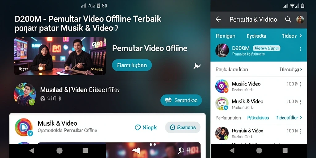 Screenshot utama D200M menampilkan antarmuka Pemutar Video Offline yang menarik.