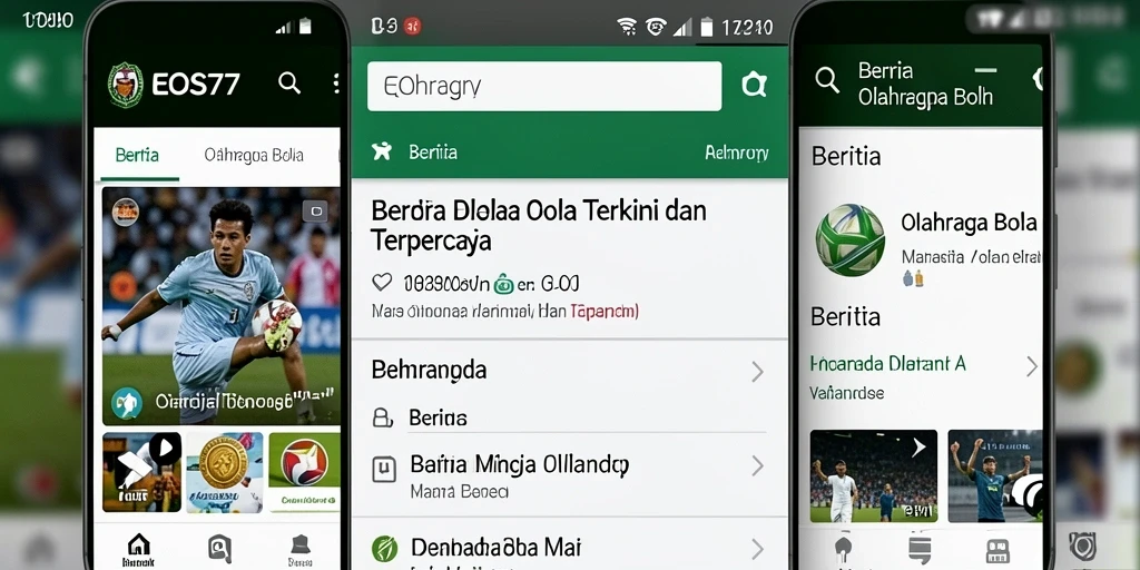 Antarmuka aplikasi EOS77 yang menampilkan berita olahraga bola terbaru.