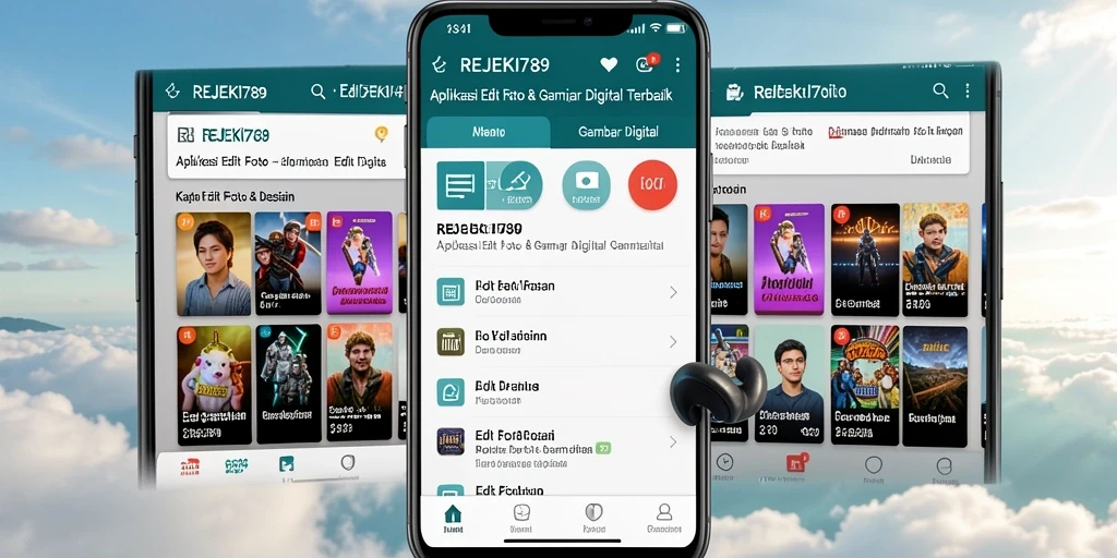 Antarmuka aplikasi REJEKI789 dengan berbagai fitur editing foto.